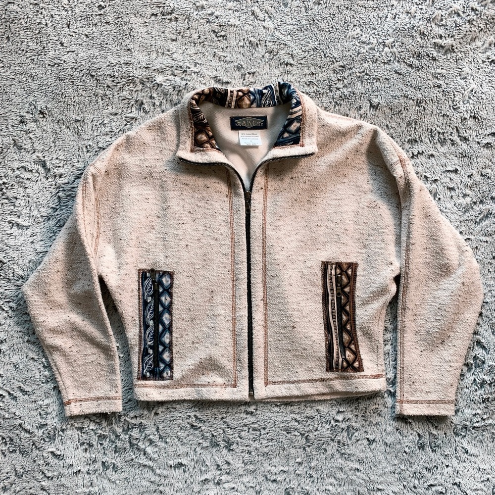 Unique Vintage Cream Crop Bandana Print Jacket